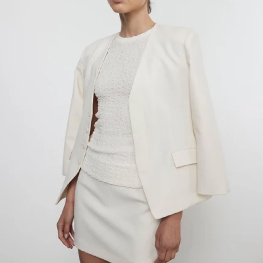 Enza Costa Crepe Sartorial Jacket Cream NWOT Size XS